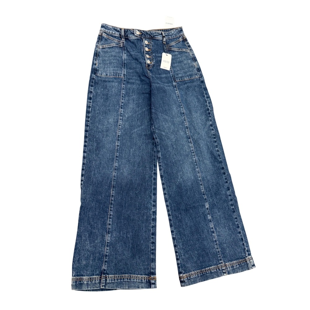NWT Forever 21 Premium High Rise Wide Leg Jeans Button Fly Blue Denim 30